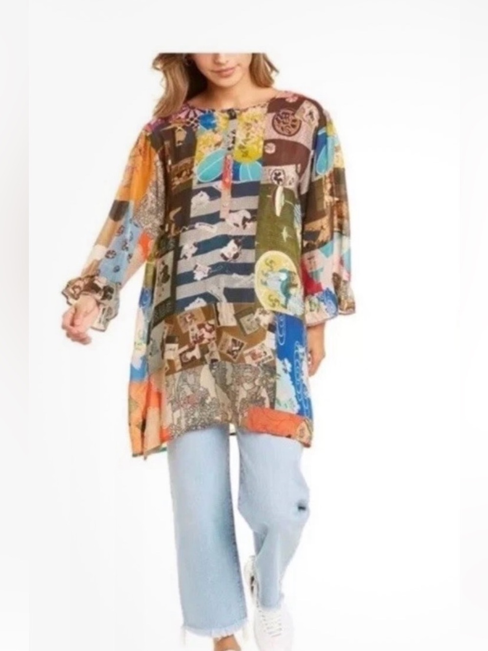 Johnny Was Vera Tunic Top Multi-Color Asian Inspired Size XS NWT MSRP $240